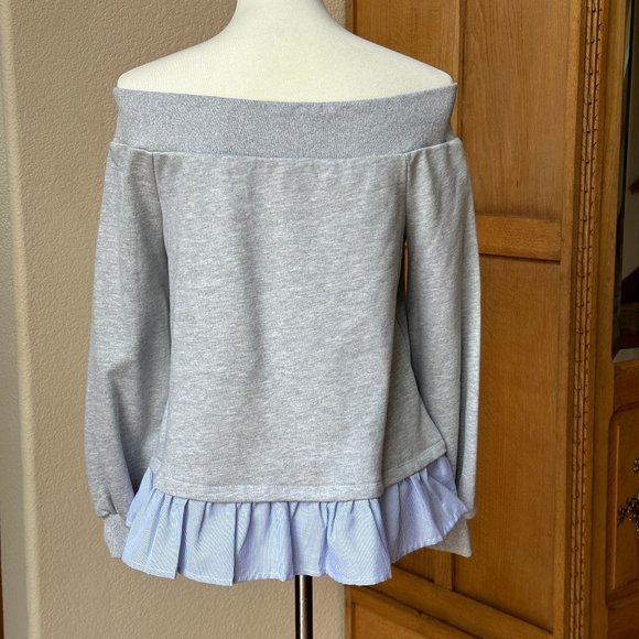 After Market Off Shoulder Sweatshirt with Peplum Trim - Picture 5 of 10